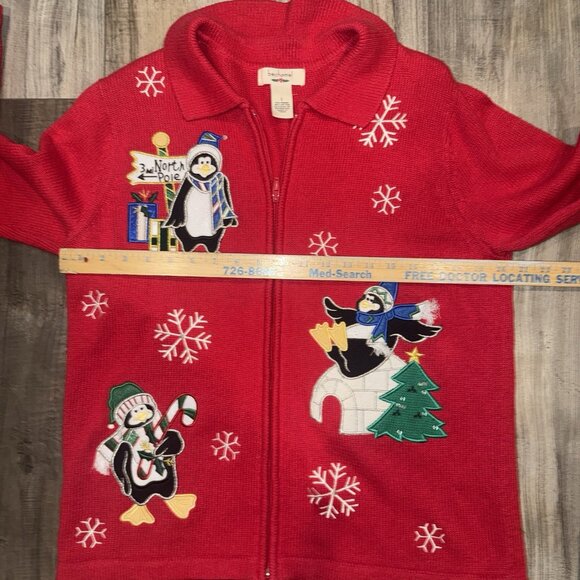 Vintage Bechamel Christmas Holiday Penguin Red Cardigan. Size Large - Picture 4 of 4